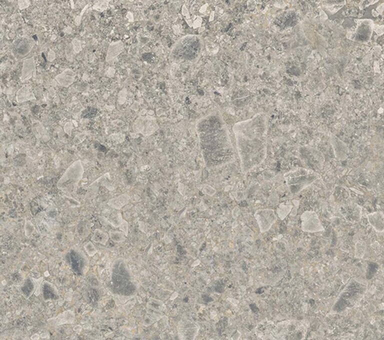 Dekton Ceppo de color gris-azul con guijarros.